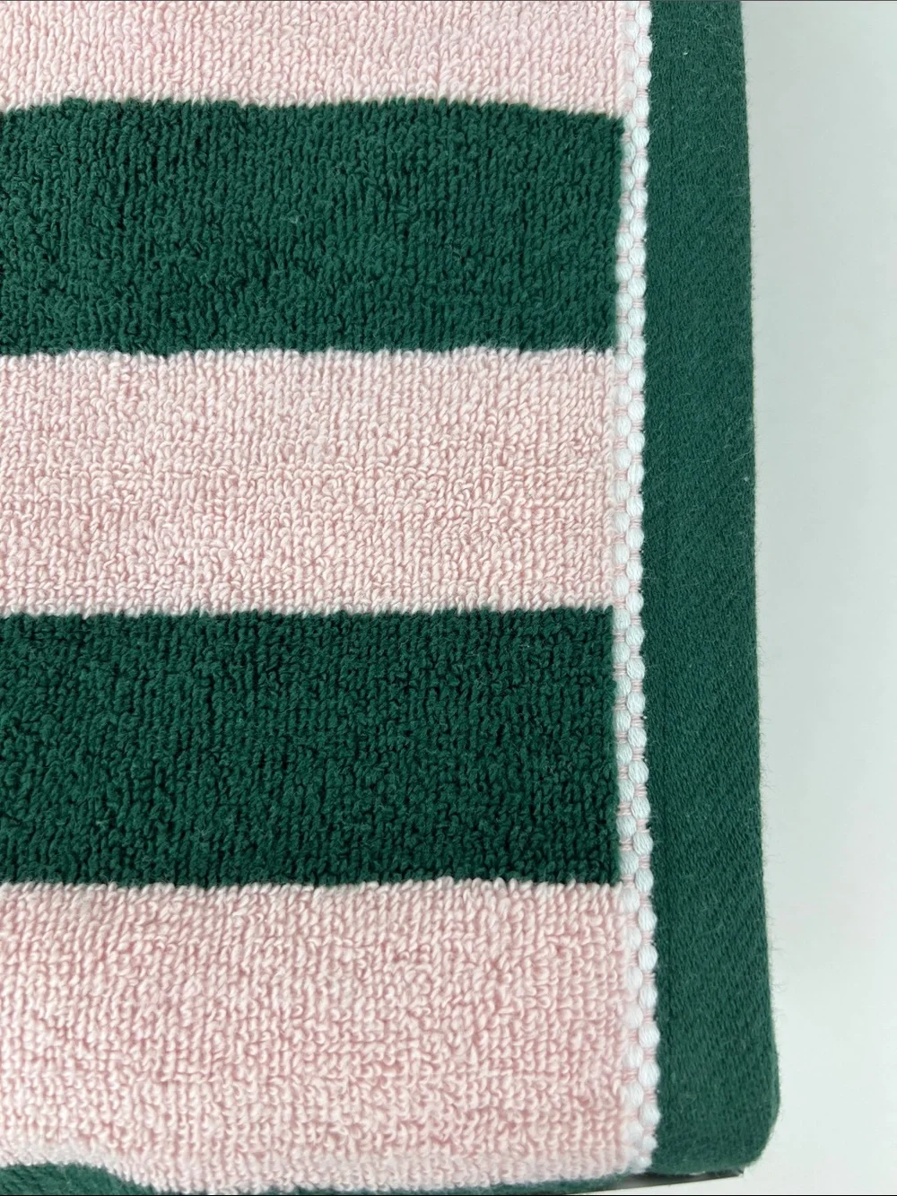 Laura Ashley Bath Towels Sunshine Stripe Pink Dark Green Soft Cotton 2 Pc NEW